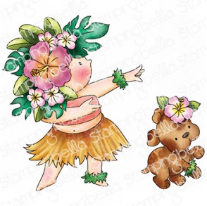 SUMMER BUNDLE GIRL & PUPPY HULA DANCE RUBBER STAMP SET (includes 2 stamps)